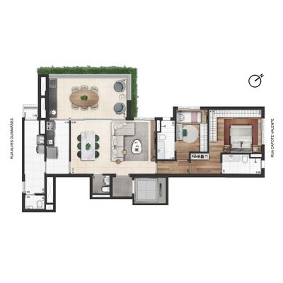 Planta padrão,128 m²,2 suítes | 2 vagas